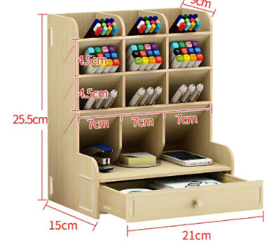 Multi-Functional Wooden Desk Organizer with Drawer