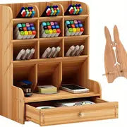 Multi-Functional Wooden Desk Organizer with Drawer